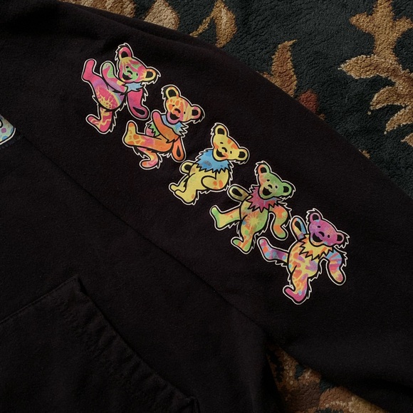 🐻🌈GRATEFUL DEAD BLACK JACK DANCING BEARS GRAPHIC BLACK LONG SLEEVE HOODIE🌈🐻 - Picture 3 of 9